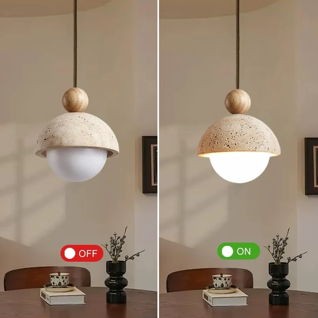 Alt view image 6 of 7 - Spherical Wabi Sabi Pendant Light, Natural Travertine Pendant Light, 1Pcs