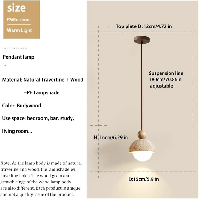 Alt view image 4 of 7 - Spherical Wabi Sabi Pendant Light, Natural Travertine Pendant Light, 1Pcs