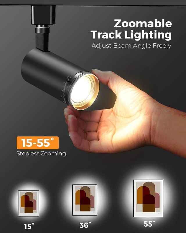 Alt view image 2 of 7 - VANoopee 3-Color Zoomable J Type Track Lighting Heads 10W, Black 4 Pack