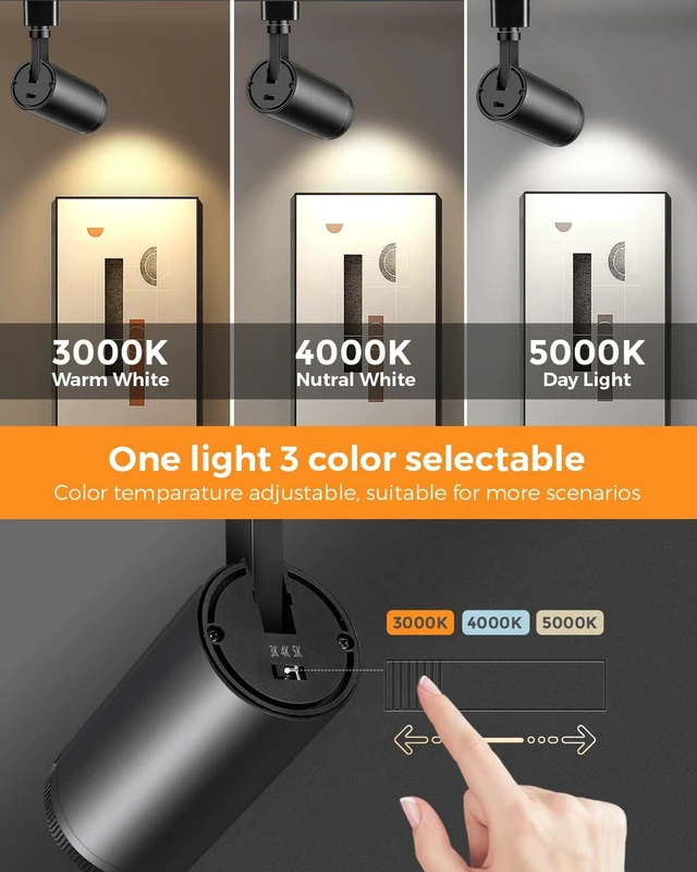 Alt view image 3 of 7 - VANoopee 3-Color Zoomable J Type Track Lighting Heads 10W, Black 4 Pack