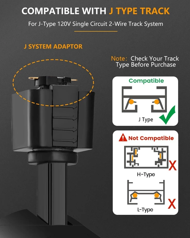 Alt view image 4 of 7 - VANoopee 3-Color Zoomable J Type Track Lighting Heads 10W, Black 4 Pack