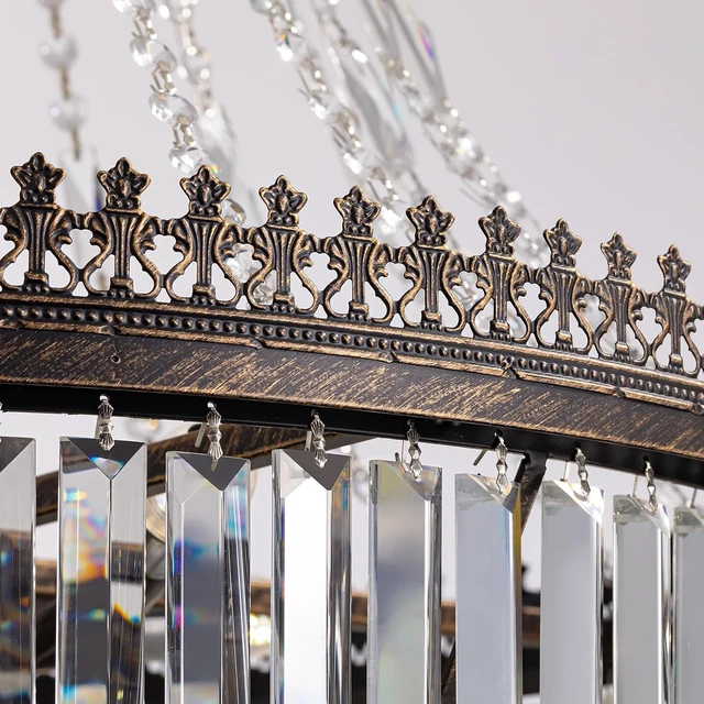 Alt view image 3 of 7 - French Empire Vintage Crystal Staircase Chandelier, Antique Bronze High Ceiling Chandelier for Foyer Entryway Hallway Entrance Living Room, Foyer Lighting Fixtures, 28" W x 48" H