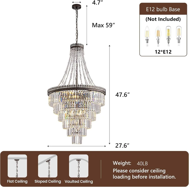 Alt view image 5 of 7 - French Empire Vintage Crystal Staircase Chandelier, Antique Bronze High Ceiling Chandelier for Foyer Entryway Hallway Entrance Living Room, Foyer Lighting Fixtures, 28" W x 48" H