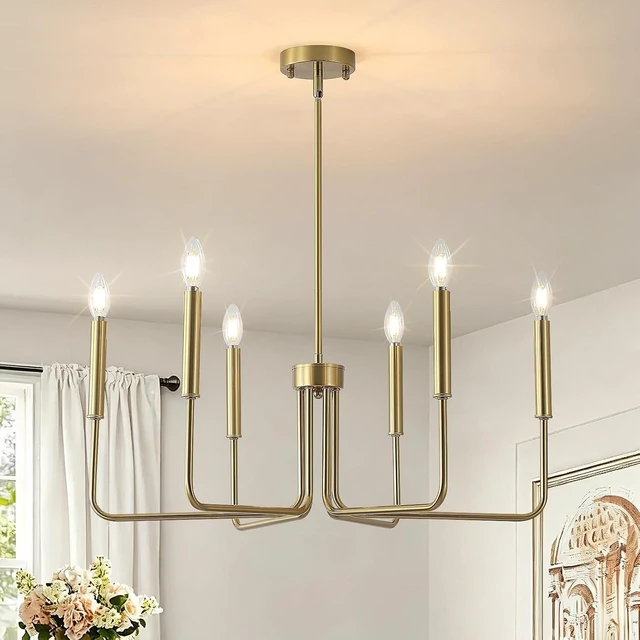 Main image of Brushed Gold Chandelier for Dining Room,6-Light Dining Room Light Industrial Modern Style Pendant Lamps, Bedrooms, Foyers, Corridors, Kitchens, Living RoomsEntrances (Brushed Gold)