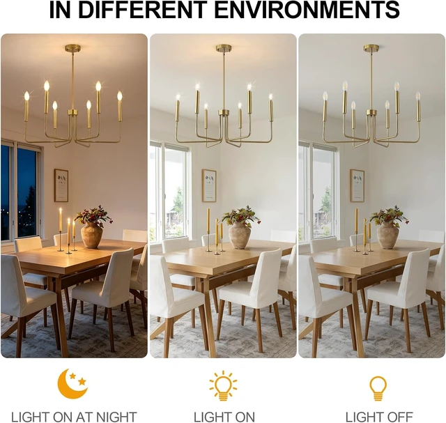 Alt view image 4 of 7 - Brushed Gold Chandelier for Dining Room,6-Light Dining Room Light Industrial Modern Style Pendant Lamps, Bedrooms, Foyers, Corridors, Kitchens, Living RoomsEntrances (Brushed Gold)