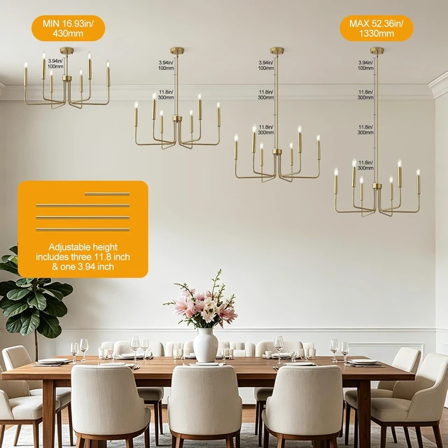 Alt view image 6 of 7 - Brushed Gold Chandelier for Dining Room,6-Light Dining Room Light Industrial Modern Style Pendant Lamps, Bedrooms, Foyers, Corridors, Kitchens, Living RoomsEntrances (Brushed Gold)
