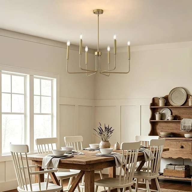 Alt view image 7 of 7 - Brushed Gold Chandelier for Dining Room,6-Light Dining Room Light Industrial Modern Style Pendant Lamps, Bedrooms, Foyers, Corridors, Kitchens, Living RoomsEntrances (Brushed Gold)