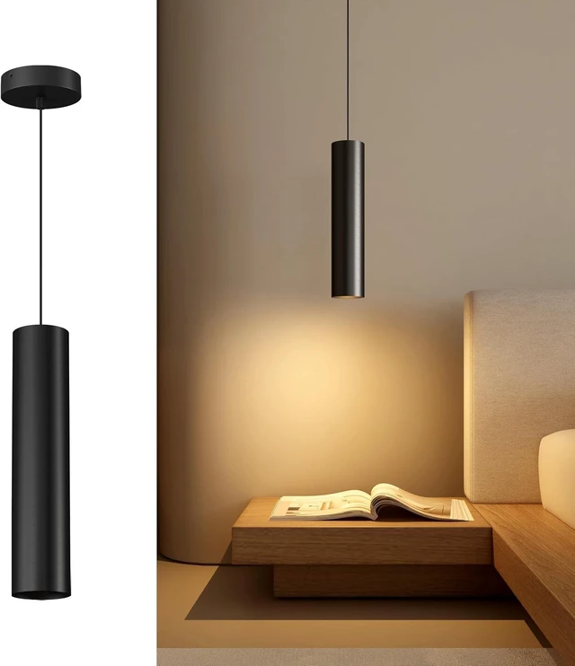 Main image of Modern Pendant Lights Kitchen Island, E26 Black Pendant Lights Cylinder Hanging Light Cord Adjustable for Living Room Bedroom Bar Restaurant, Minimalist Design