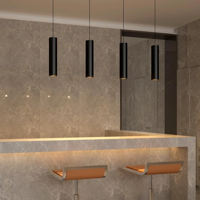 Alt view image 4 of 7 - Modern Pendant Lights Kitchen Island, E26 Black Pendant Lights Cylinder Hanging Light Cord Adjustable for Living Room Bedroom Bar Restaurant, Minimalist Design