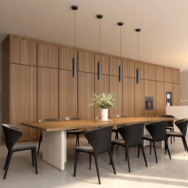 Alt view image 2 of 7 - Modern Pendant Lights Kitchen Island, E26 Black Pendant Lights Cylinder Hanging Light Cord Adjustable for Living Room Bedroom Bar Restaurant, Minimalist Design