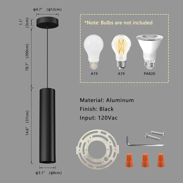 Alt view image 3 of 7 - Modern Pendant Lights Kitchen Island, E26 Black Pendant Lights Cylinder Hanging Light Cord Adjustable for Living Room Bedroom Bar Restaurant, Minimalist Design