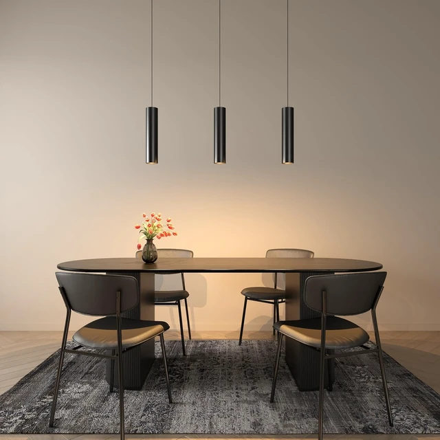 Alt view image 5 of 7 - Modern Pendant Lights Kitchen Island, E26 Black Pendant Lights Cylinder Hanging Light Cord Adjustable for Living Room Bedroom Bar Restaurant, Minimalist Design