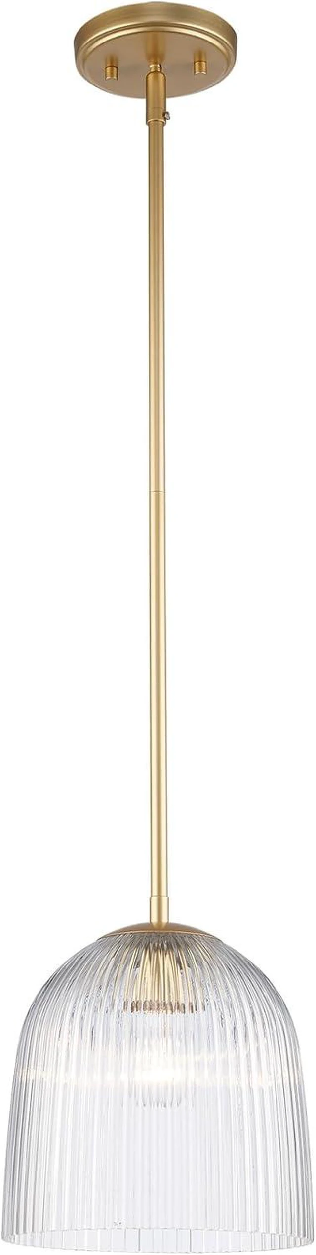 Main image of Glasia Pendant Light, Gold Finish with Clear Ribbed Glass, Modern Hanging Light Fixture, Adjustable Height, E26 Base, 60W, Dimmable, Elegant Ceiling Light for Kitchen Island, Dining Room, or Entryway