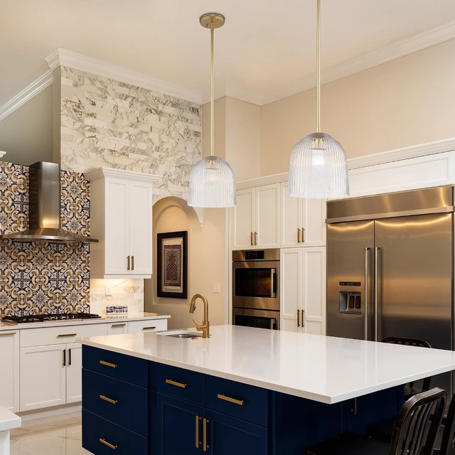 Alt view image 6 of 7 - Glasia Pendant Light, Gold Finish with Clear Ribbed Glass, Modern Hanging Light Fixture, Adjustable Height, E26 Base, 60W, Dimmable, Elegant Ceiling Light for Kitchen Island, Dining Room, or Entryway