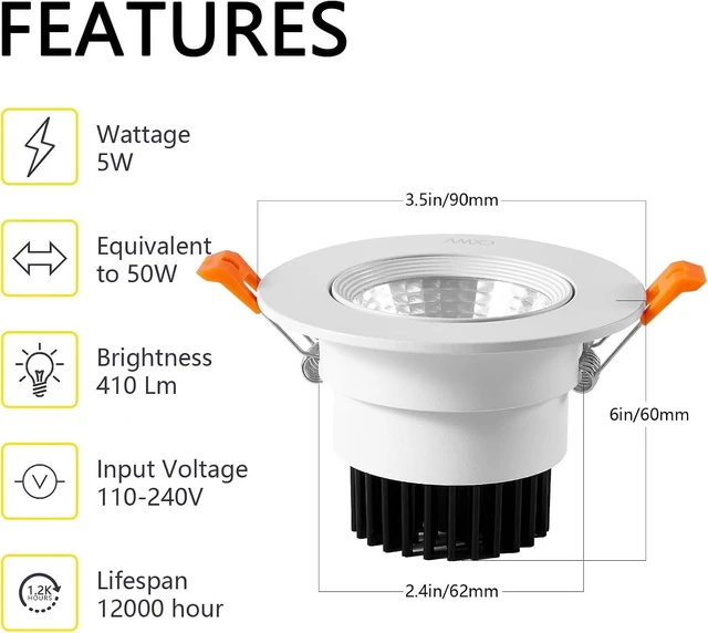 Alt view image 2 of 7 - 3 Inch LED Recessed Downlight, 5W COB Ceiling Light with Driver, 3000K/4000K/6000K, CRI92, 410lm, 50W Halogen Bulb Equivalent Lighting Fixture, FCC Certification (6 Pack - Round)