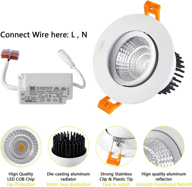 Alt view image 3 of 7 - 3 Inch LED Recessed Downlight, 5W COB Ceiling Light with Driver, 3000K/4000K/6000K, CRI92, 410lm, 50W Halogen Bulb Equivalent Lighting Fixture, FCC Certification (6 Pack - Round)