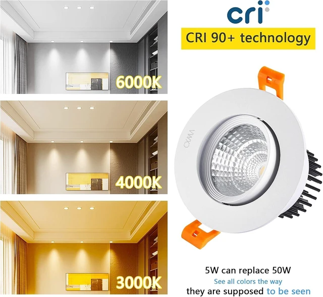 Alt view image 4 of 7 - 3 Inch LED Recessed Downlight, 5W COB Ceiling Light with Driver, 3000K/4000K/6000K, CRI92, 410lm, 50W Halogen Bulb Equivalent Lighting Fixture, FCC Certification (6 Pack - Round)