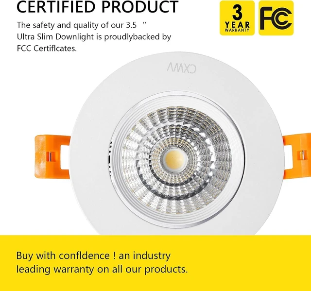 Alt view image 5 of 7 - 3 Inch LED Recessed Downlight, 5W COB Ceiling Light with Driver, 3000K/4000K/6000K, CRI92, 410lm, 50W Halogen Bulb Equivalent Lighting Fixture, FCC Certification (6 Pack - Round)