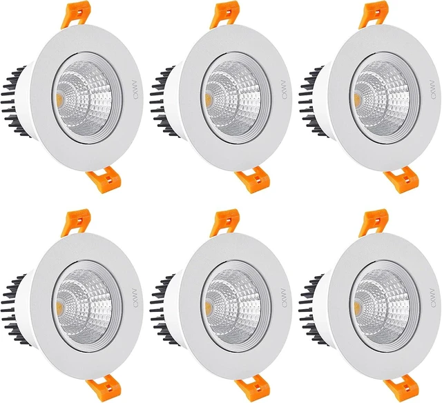 Main image of 3 Inch LED Recessed Downlight, 5W COB Ceiling Light with Driver, 3000K/4000K/6000K, CRI92, 410lm, 50W Halogen Bulb Equivalent Lighting Fixture, FCC Certification (6 Pack - Round)