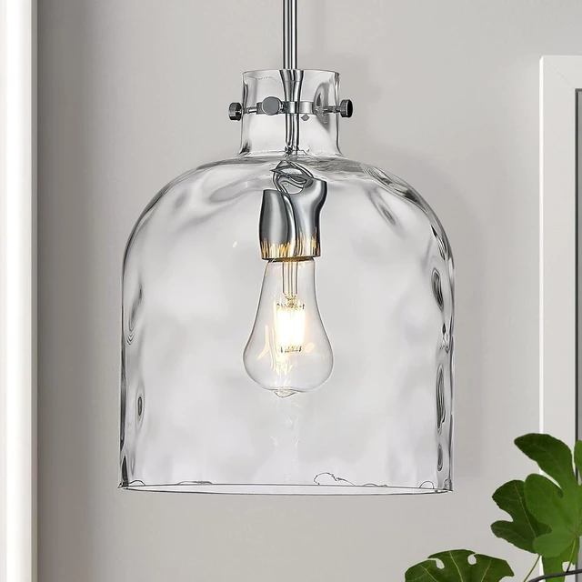 Main image of Chrome Hammered Glass Pendant Light, 10-Inch Dome, E26