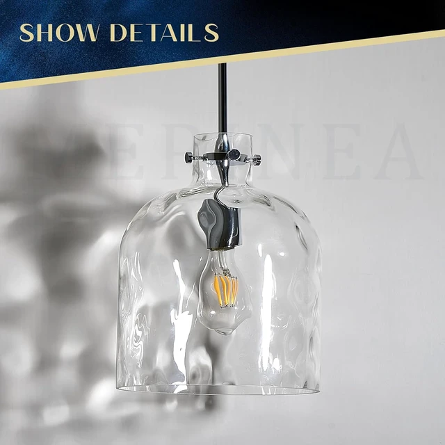 Alt view image 3 of 7 - Chrome Hammered Glass Pendant Light, 10-Inch Dome, E26