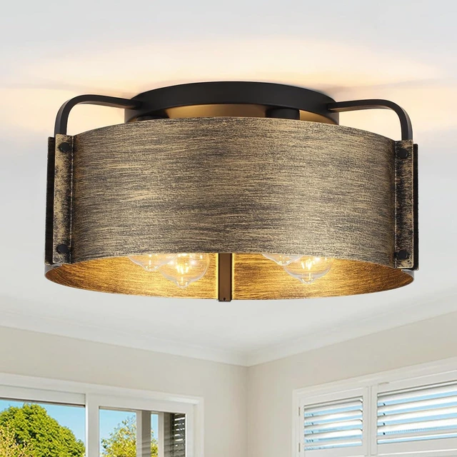 Main image of Flush Mount Ceiling Light, 4-Light Farmhouse Semi Flush Mount Light Fixture Metal Rustic Bronze Finish Ceiling Lights for Living Room Kitchen Island Dining Room, E26 Base(Not Included Blub)