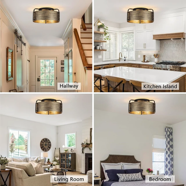 Alt view image 5 of 7 - Flush Mount Ceiling Light, 4-Light Farmhouse Semi Flush Mount Light Fixture Metal Rustic Bronze Finish Ceiling Lights for Living Room Kitchen Island Dining Room, E26 Base(Not Included Blub)