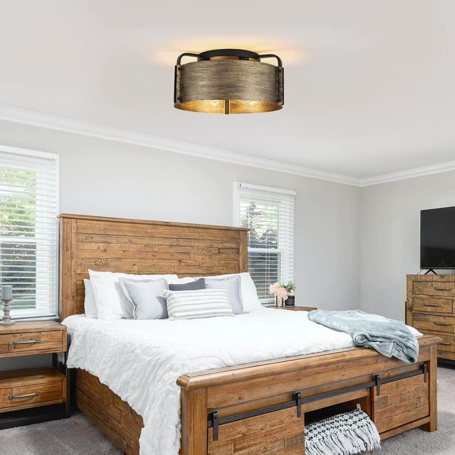 Alt view image 7 of 7 - Flush Mount Ceiling Light, 4-Light Farmhouse Semi Flush Mount Light Fixture Metal Rustic Bronze Finish Ceiling Lights for Living Room Kitchen Island Dining Room, E26 Base(Not Included Blub)