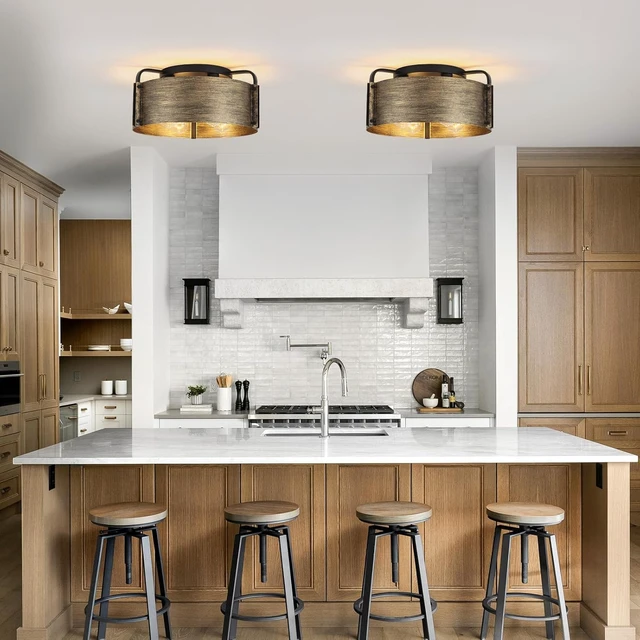 Alt view image 6 of 7 - Flush Mount Ceiling Light, 4-Light Farmhouse Semi Flush Mount Light Fixture Metal Rustic Bronze Finish Ceiling Lights for Living Room Kitchen Island Dining Room, E26 Base(Not Included Blub)