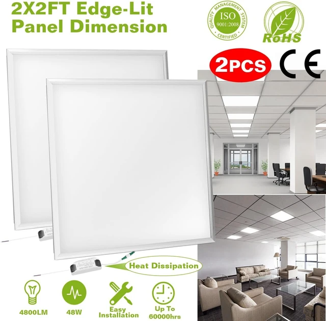 Alt view image 2 of 7 - LED Flat Panel Light 2x2 ft,White LED Drop Ceiling Office Lights,48W=150W Indoor Commercial Flat Backlit Fixture, 5800LM/7500K,CE & RoHS Certified,Dustproof & Troffer Recessed Edge-Lit Design,1 Pack