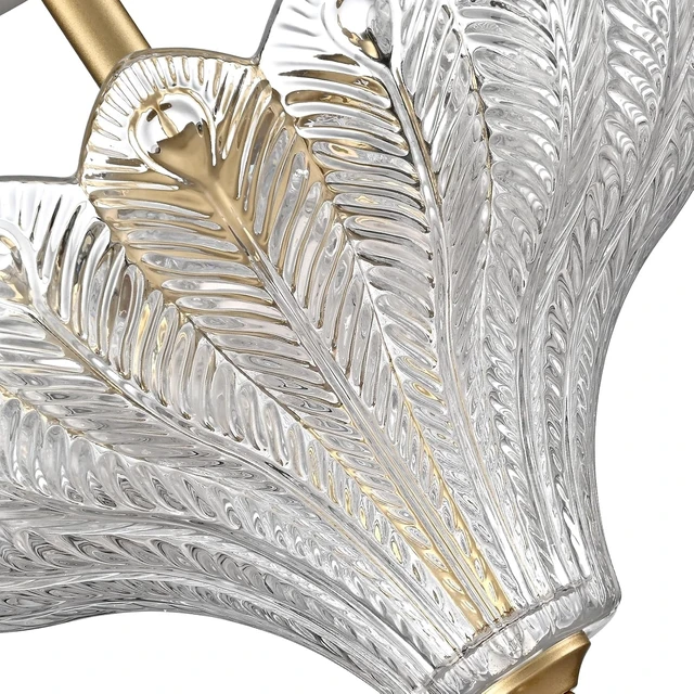 Alt view image 7 of 7 - CLAXY 2-Light Gold Ceiling Light with Clear Peacock Feather Glass Shade
