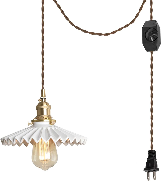 Main image of Swag Pendant Light with 15ft Plug-in UL Dimmable Cord Retro Ceramic Marble Shade Light Fixtures Nordic Decoratefor Hanging Ceiling Light for Dining Room Bulbs Not Included
