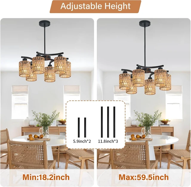 Alt view image 3 of 7 - 21" 6-Light Boho Rattan Farmhouse Chandelier for Dining Room