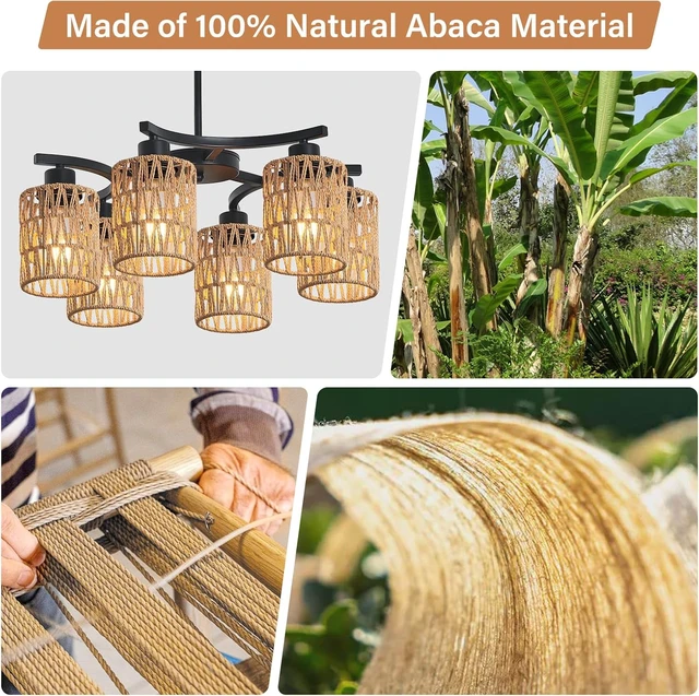 Alt view image 5 of 7 - 21" 6-Light Boho Rattan Farmhouse Chandelier for Dining Room