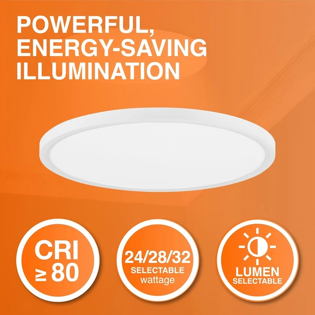 Alt view image 3 of 7 - Sylvania 15" Dual Selectable Slim Ceiling Light Fixture, 24W/28W/32W, 2200/2600/3000 LMS, 5 Color Selectable (2700/3000 / 3500/4000 / 5000K), Dimmable, White Finish - 1 Pack (67282)