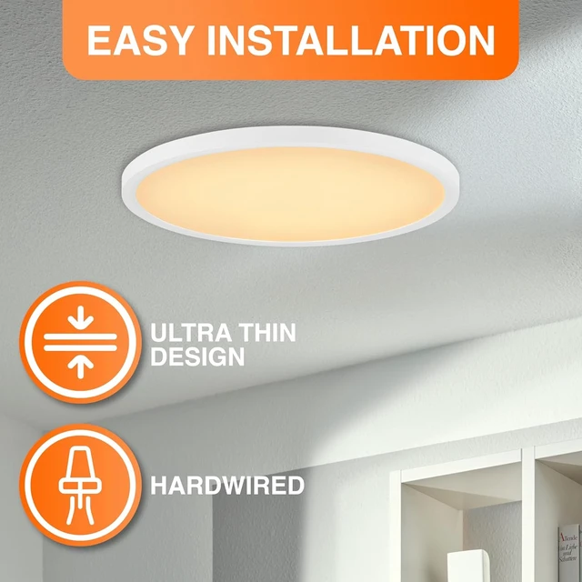 Alt view image 4 of 7 - Sylvania 15" Dual Selectable Slim Ceiling Light Fixture, 24W/28W/32W, 2200/2600/3000 LMS, 5 Color Selectable (2700/3000 / 3500/4000 / 5000K), Dimmable, White Finish - 1 Pack (67282)