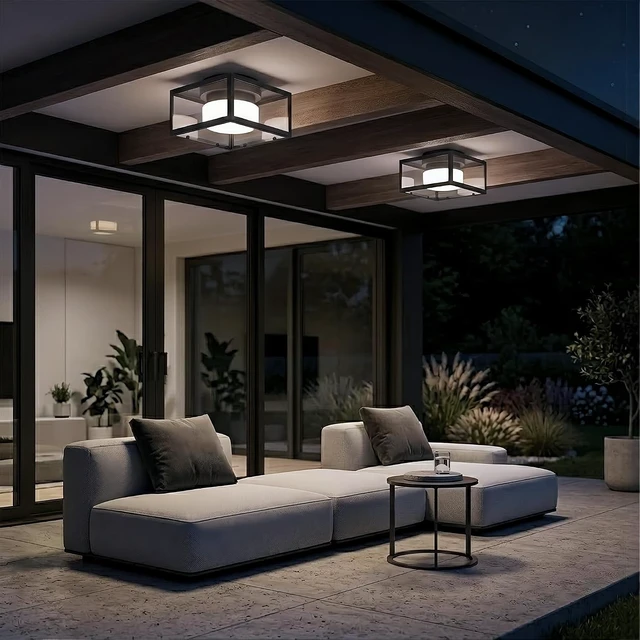 Alt view image 2 of 7 - LED Square Outdoor Flush Mount Ceiling Light, 11.4 Black Porch Light
