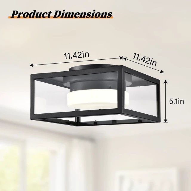 Alt view image 3 of 7 - LED Square Outdoor Flush Mount Ceiling Light, 11.4 Black Porch Light