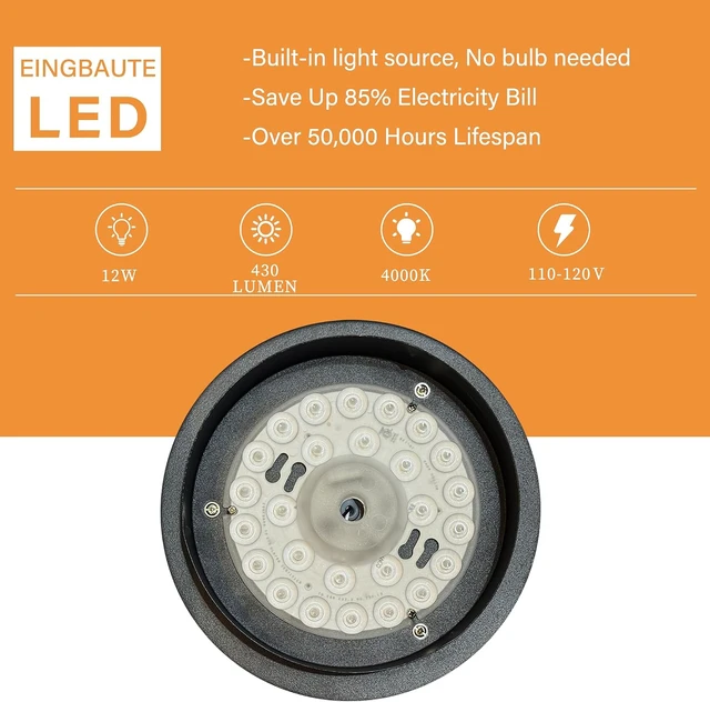 Alt view image 5 of 7 - LED Square Outdoor Flush Mount Ceiling Light, 11.4 Black Porch Light