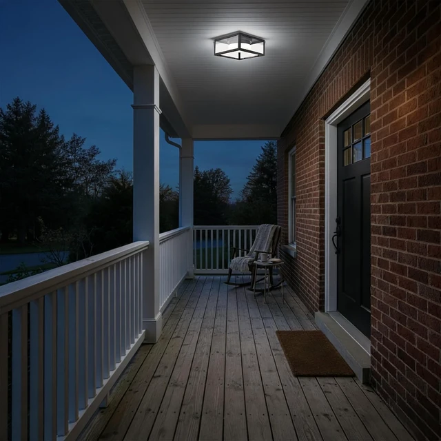 Alt view image 6 of 7 - LED Square Outdoor Flush Mount Ceiling Light, 11.4 Black Porch Light