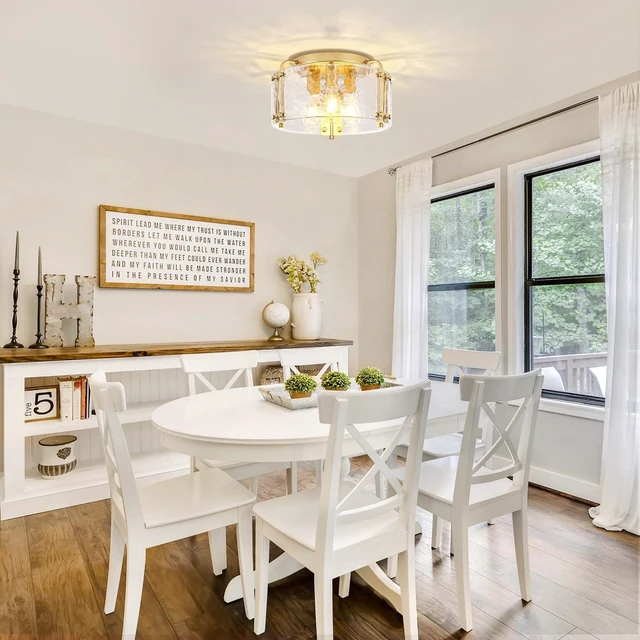 Alt view image 7 of 7 - Modern Gold Semi Flush Mount Ceiling Light Hammered Glass Light Fixture