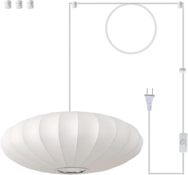 Main image of 20in Plug in Pendant Light Lantern, White Imitation Silk 3-Light
