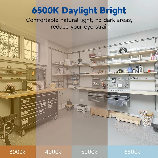 Alt view image 6 of 7 - Yiliaw LED Garage Light 2 Pack 60W 6000LM Shop Lights with 2 Lamp Holder & 2 Socket Extender, 6500K Daylight Deformable Ceiling Light Fixture, Screw in Garage Lights for Basement Warehouse Office