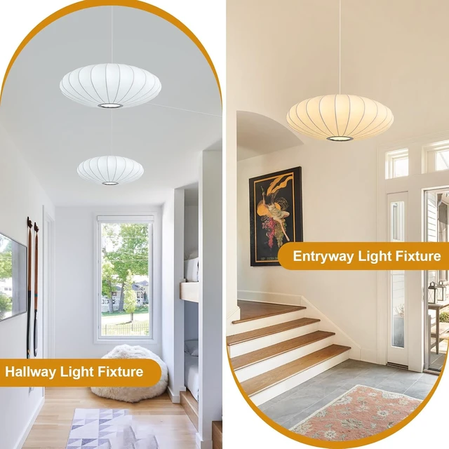 Alt view image 4 of 7 - 20in Plug in Pendant Light Lantern, White Imitation Silk 3-Light