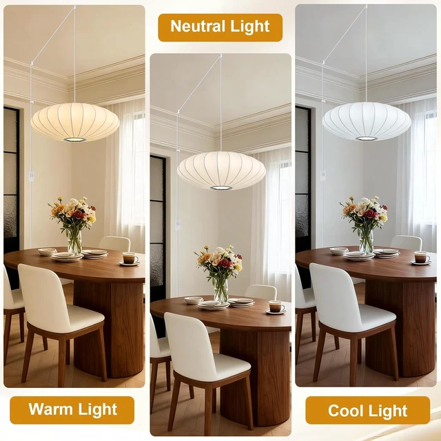 Alt view image 5 of 7 - 20in Plug in Pendant Light Lantern, White Imitation Silk 3-Light