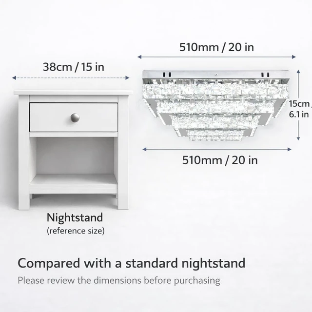 Alt view image 2 of 7 - 20" Rectangular Crystal Chandelier, Dimmable LED Flush Mount Ceiling Light