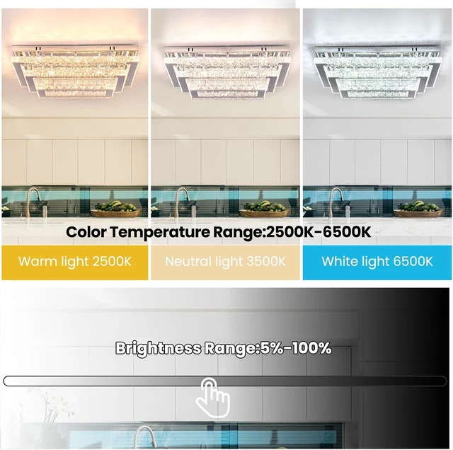 Alt view image 3 of 7 - 20" Rectangular Crystal Chandelier, Dimmable LED Flush Mount Ceiling Light