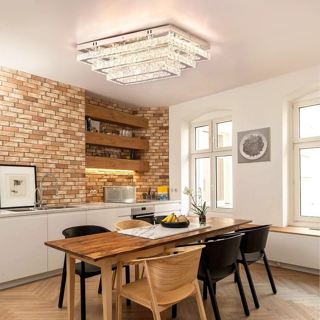Alt view image 7 of 7 - 20" Rectangular Crystal Chandelier, Dimmable LED Flush Mount Ceiling Light