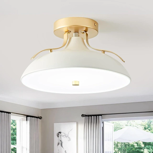 Main image of OKELI Dimmable LED Ceiling Light Fixture, 5CCT 2700K6000K Modern Semi Flush Mount Ceiling Light, 24W White Gold Close to Ceiling Lamp for Kitchen Bedroom Hallway Entryway Laundry Room, 11.8 Inch