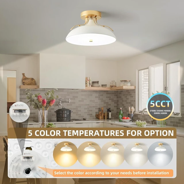 Alt view image 2 of 7 - OKELI Dimmable LED Ceiling Light Fixture, 5CCT 2700K6000K Modern Semi Flush Mount Ceiling Light, 24W White Gold Close to Ceiling Lamp for Kitchen Bedroom Hallway Entryway Laundry Room, 11.8 Inch